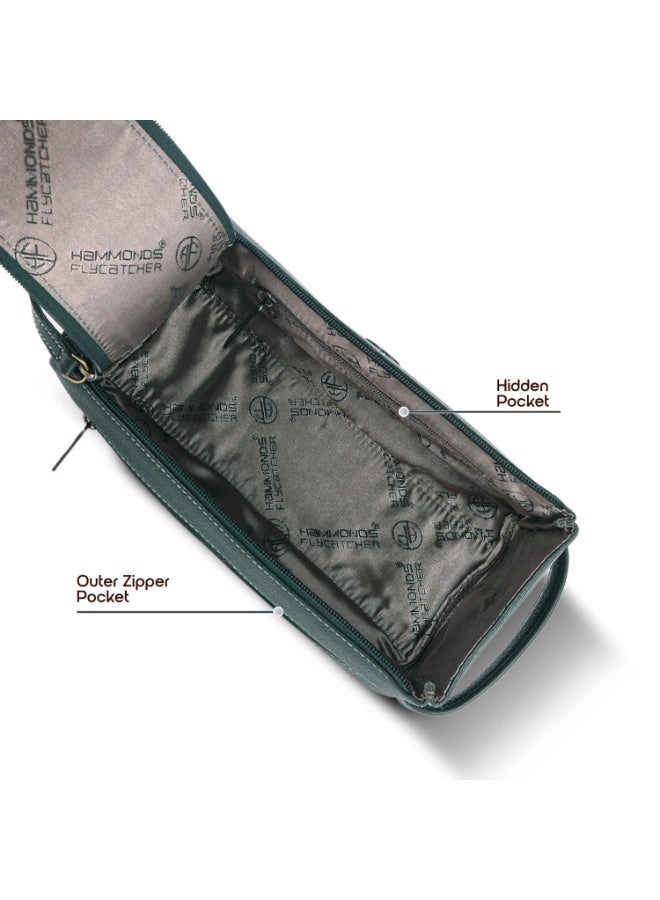  هاموندز فلاي كاتشر حقيبة أدوات زينة جلد طبيعي للرجال والنساء - منظم سفر، حقيبة حلاقة للرجال، حقيبة مستحضرات تجميل، حقيبة أدوات زينة للرجال بجيوب متعددة - أخضر - Image 5